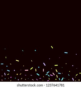 Sprinkles grainy. Sweet confetti on chocolate glaze background. Cupcake, donuts, dessert, sugar, bakery background. Vector Illustration sprinkles grainy holiday, party, birthday,  invitation.