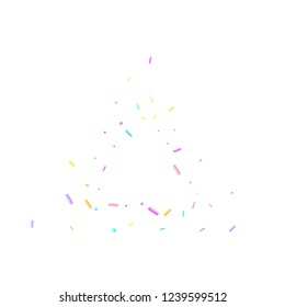 Sprinkles grainy. Sweet confetti on white chocolate glaze background. Cupcake, donuts, dessert, sugar, bakery background. Vector Illustration sprinkles grainy holiday, party, birthday,  invitation.