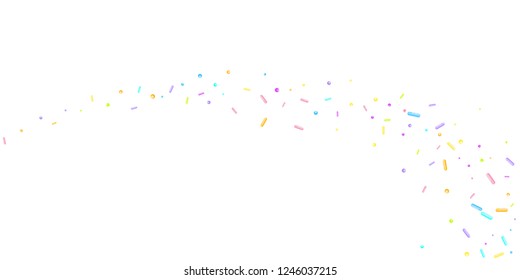 Sprinkles grainy. Sweet confetti on white chocolate glaze background. Cupcake, donuts, dessert, sugar, bakery background. Vector Illustration sprinkles grainy holiday, party, birthday,  invitation.