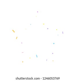 Sprinkles grainy. Sweet confetti on white chocolate glaze background. Cupcake, donuts, dessert, sugar, bakery background. Vector Illustration sprinkles grainy holiday, party, birthday,  invitation.