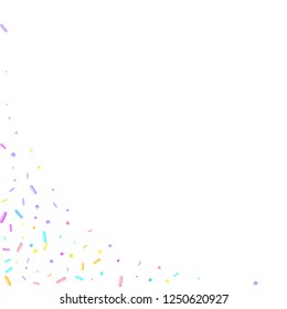 Sprinkles grainy. Sweet confetti on white chocolate glaze background. Cupcake, donuts, dessert, sugar, bakery background. Vector Illustration sprinkles grainy holiday, party, birthday,  invitation.
