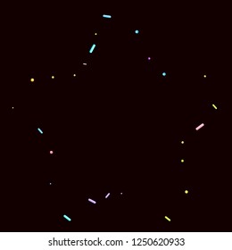 Sprinkles grainy. Sweet confetti on chocolate glaze background. Cupcake, donuts, dessert, sugar, bakery background. Vector Illustration sprinkles grainy holiday, party, birthday,  invitation.