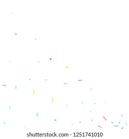 Sprinkles grainy. Sweet confetti on white chocolate glaze background. Cupcake, donuts, dessert, sugar, bakery background. Vector Illustration sprinkles grainy holiday, party, birthday,  invitation.