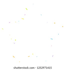Sprinkles grainy. Sweet confetti on white background. Cupcake, donuts, dessert, sugar, bakery background. Vector Illustration sprinkles grainy holiday, party, birthday,  invitation.