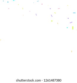 Sprinkles grainy. Sweet confetti on white chocolate glaze background. Cupcake, donuts, dessert, sugar, bakery background. Vector Illustration sprinkles grainy holiday, party, birthday,  invitation.