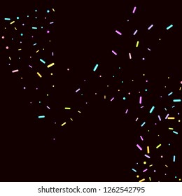 Sprinkles grainy. Sweet confetti on chocolate glaze background. Cupcake, donuts, dessert, sugar, bakery background. Vector Illustration sprinkles grainy holiday, party, birthday,  invitation.