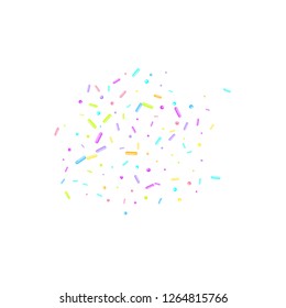 Sprinkles grainy. Sweet confetti on white chocolate glaze background. Cupcake, donuts, dessert, sugar, bakery background. Vector Illustration sprinkles grainy holiday, party, birthday,  invitation.