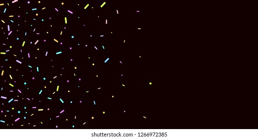 Sprinkles grainy. Sweet confetti on chocolate glaze background. Cupcake, donuts, dessert, sugar, bakery background. Vector Illustration sprinkles grainy holiday, party, birthday,  invitation.