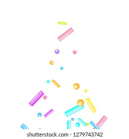 Sprinkles grainy. Sweet confetti on white chocolate glaze background. Sprinkle Cupcake, donuts, dessert, sugar, bakery background. Confetti Vector Illustration for holiday designs, party, birthday.