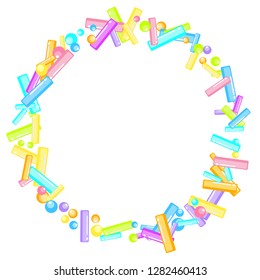Sprinkles grainy. Sweet confetti on white chocolate glaze background. Sprinkle Cupcake, donuts, dessert, sugar, bakery background. Confetti Vector Illustration for holiday designs, party, birthday.