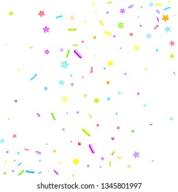 Sprinkles grainy. Sweet confetti on white chocolate glaze background. Vector Illustration sprinkles holiday designs, party, birthday, invitation.