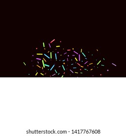 Sprinkles grainy. Sweet confetti on chocolate glaze background. Cupcake, donuts, dessert, sugar, bakery background. Vector Illustration sprinkles grainy holiday, party, birthday, invitation.