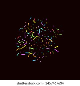 Sprinkles grainy. Sweet confetti on chocolate glaze background. Cupcake, donuts, dessert, sugar, bakery background. Vector Illustration sprinkles grainy holiday, party, birthday, invitation.