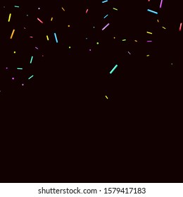 Sprinkles grainy. Sweet confetti on chocolate glaze background. Cupcake, donuts, dessert, sugar, bakery background. Vector Illustration sprinkles grainy holiday, party, birthday, invitation.