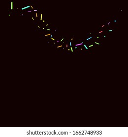 Sprinkles grainy. Sweet confetti on chocolate glaze background. Cupcake, donuts, dessert, sugar, bakery background. Vector Illustration sprinkles grainy holiday, party, birthday, invitation.