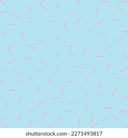 Sprinkles Seamless Pattern. Seamless pattern with rainbow, colorful falling decorative sprinkles banner background. Vector donut glaze pastry elements. Memphis seamless pattern design