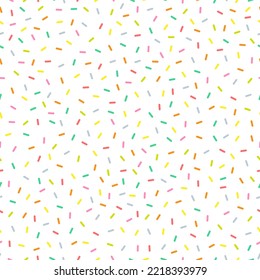 Sprinkles seamless pattern. Sweet colorful confetti. Holiday decoration. Vector illustration isolated on white.