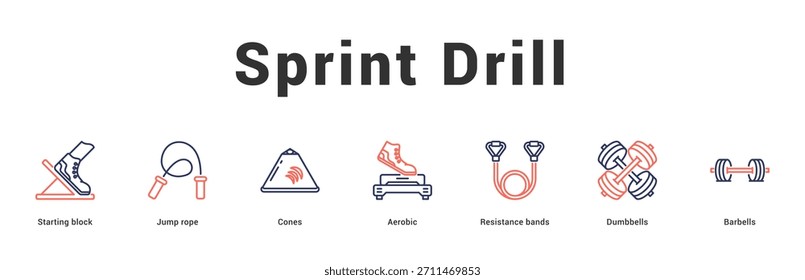 Sprint Drill Moderne und saubere Web-Banner-Illustration mit thematischen Symbolen für visuelle Kommunikation