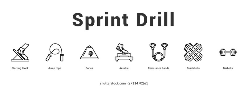 Sprint Drill Moderne und saubere Web-Banner-Illustration mit thematischen Symbolen für visuelle Kommunikation
