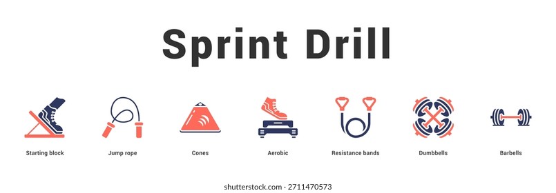 Sprint Drill Moderne und saubere Web-Banner-Illustration mit thematischen Symbolen für visuelle Kommunikation