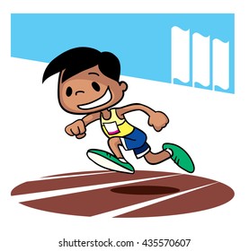 Sprint race competition. Cartoon character. Vector illustration