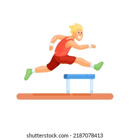 sprint runner jumping obstacle, athlete sport mascot character symbol illustration vector