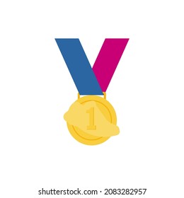 Sprint running shinny gold medal in flat style.