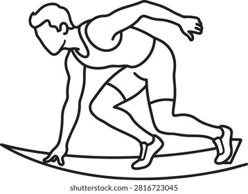 Sprinter athlete getting ready to run, sports competition outline, track and field start, marathon runner pose.