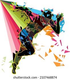 Sprinter Athlete, Running Man, Vector Isolated Illustration. Sport, Athlete, Run, Decathlon