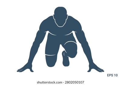 Sprinter athlete in starting position ready to run silhouette male runner track field sports workout