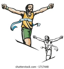Sprinter cruzando la línea de acabado. Ilustración vectorial.