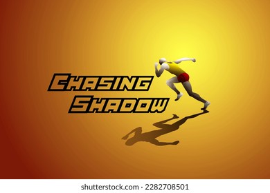 A sprinter run forward following his long shadow with the message: chasing shadow. Vector illustration.