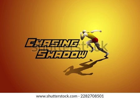 A sprinter run forward following his long shadow with the message: chasing shadow. Vector illustration.