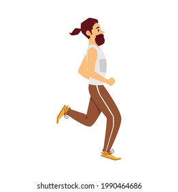 Sprinter or runner man cartoon character, marathon sport competition member, flat vector illustration isolated on white background. Male sportsman running.