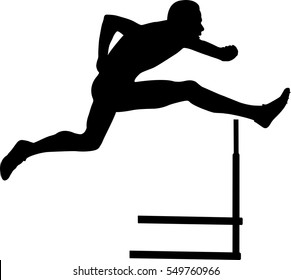 Sprinter Runner Men Running Hurdles Black Silhouette Vector Illustration