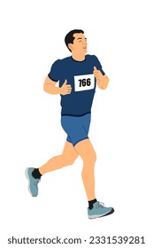 Sprinter runner vector illustration isolated on white background. Marathon racer running on race competition. Sport man activity. Athlete boy in start of race. Muscular male focus.