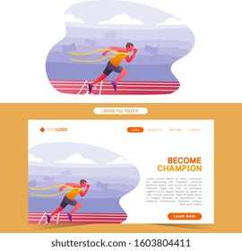 Sprinter running marathon on finish line become winner champion illustration for web landing page and banner