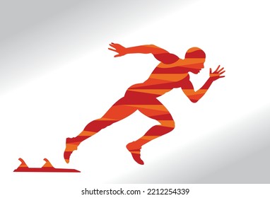 Sprinter starting to run, mosaic silhouette shaped vector illustration