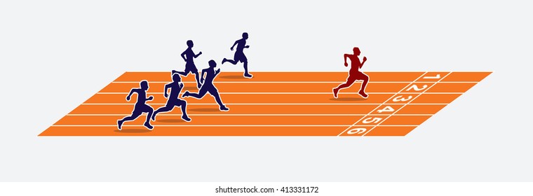 Sprinters on the running track graphic vector.