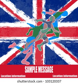 Sprinters over the Union Jack, for a British based Athletics Sporting Event