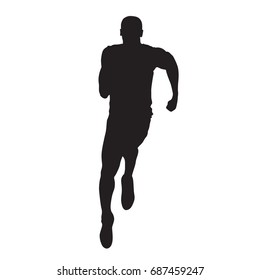 Sprinting athlete vector silhouette. Running man front view