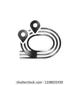 Sprinting field icon in halftone style. Black and white monochrome vector illustration.