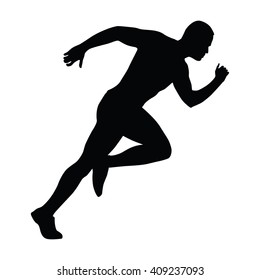 Sprinting Man Vector Silhouette. Sprint, Fast Run. Runner Starts Running. Start.