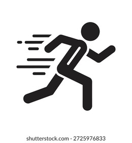 Sprinting runner icon running fast with motion lines for marathon speed athletic competition and hurry emergency escape sports training