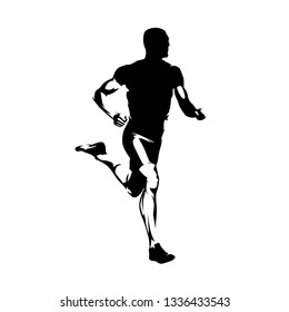 Sprinting runner, isolated vector silhouette. Run, side view