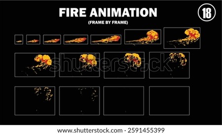 Sprite sheet animation of fire, fire balls, flaming rock, firey claw, explosion, firethrower, torch, campfire, fire trap, fire pillar, frame by frame animation