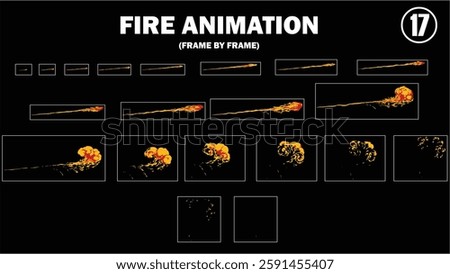 Sprite sheet animation of fire, fire balls, flaming rock, firey claw, explosion, firethrower, torch, campfire, fire trap, fire pillar, frame by frame animation