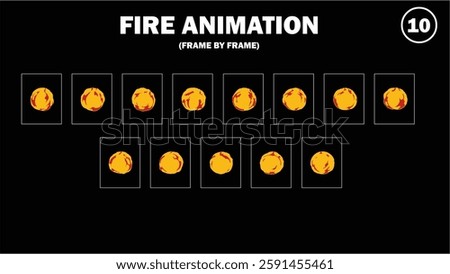 Sprite sheet animation of fire, fire balls, flaming rock, firey claw, explosion, firethrower, torch, campfire, fire trap, fire pillar, frame by frame animation