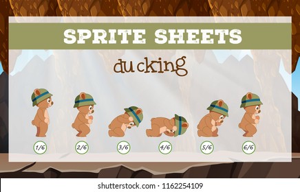 Sprite Sheet bear ducking illustration