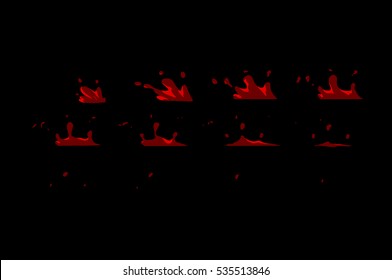 Sprite sheet of blood splashes or a blood wave strike. Animation for game or cartoon.